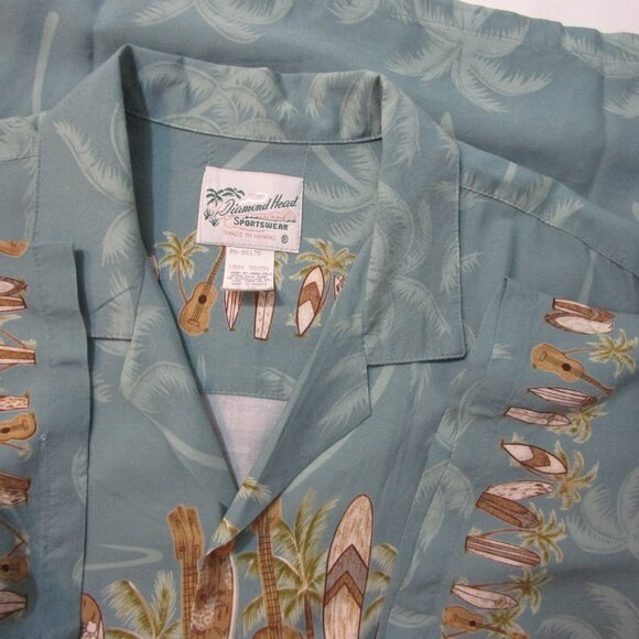 Mens Hawaii Surfboard Coconut Button Front Shirt Tropical Tiki C - Picture 8 of 8